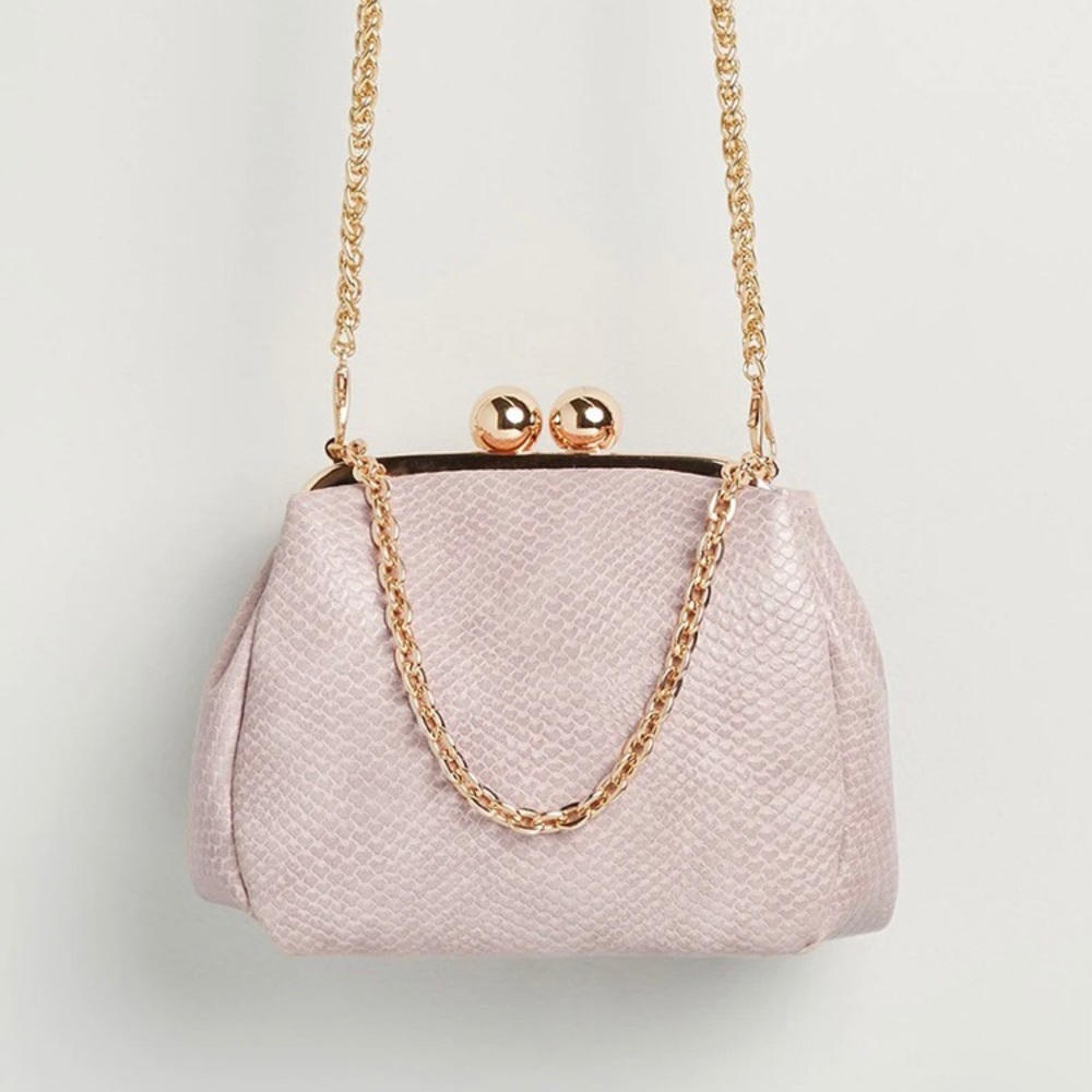 NWT Modcloth Dusty Blush Pink Faux Snakeskin Leather Crossbody Clutch Purse
